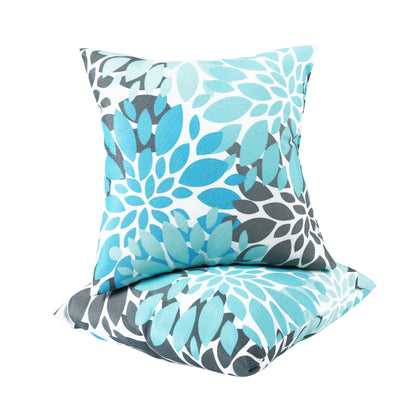 4 Pack Outdoor Pillow Covers ONLY 18x18 Inch, Water-Repellent Decorative Cushion Covers for Patio Furniture, Garden, Porch, Balcony and Outdoor-Teal and Grey Dahlia image 6