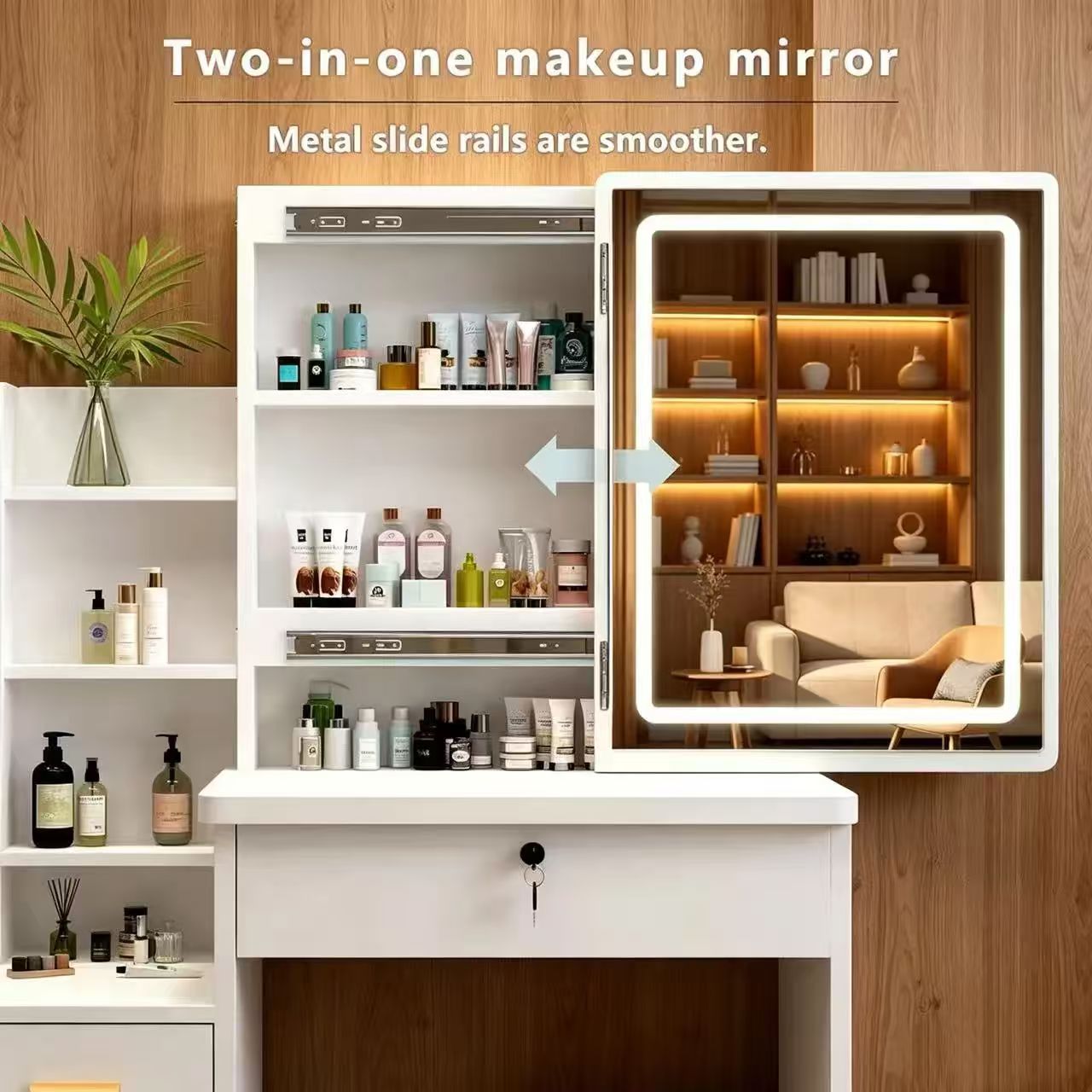 Modern-style white vanity set includes LED-lit mirror, bedroom makeup table with storage and cushioned stool; suitable for teens and adults home dressing rooms/bedrooms image 6