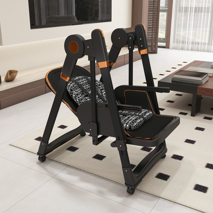 Convertible Baby High Chair to Rocker with 5-Point Harness, Foldable Infant Feeding Chair with Silent Locking Wheels & Removable 2-Tier Easy-Clean Tray for 6M-3Yrs(Black) image 12