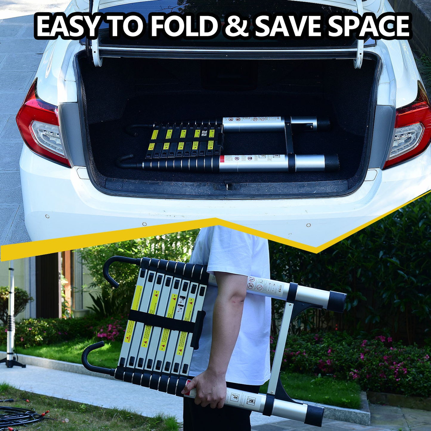 8.5FT telescopic ladder, telescopic aluminum alloy multi-purpose folding telescopic ladder with hooks and triangular support frame, suitable for outdoor work at home or RV image 4
