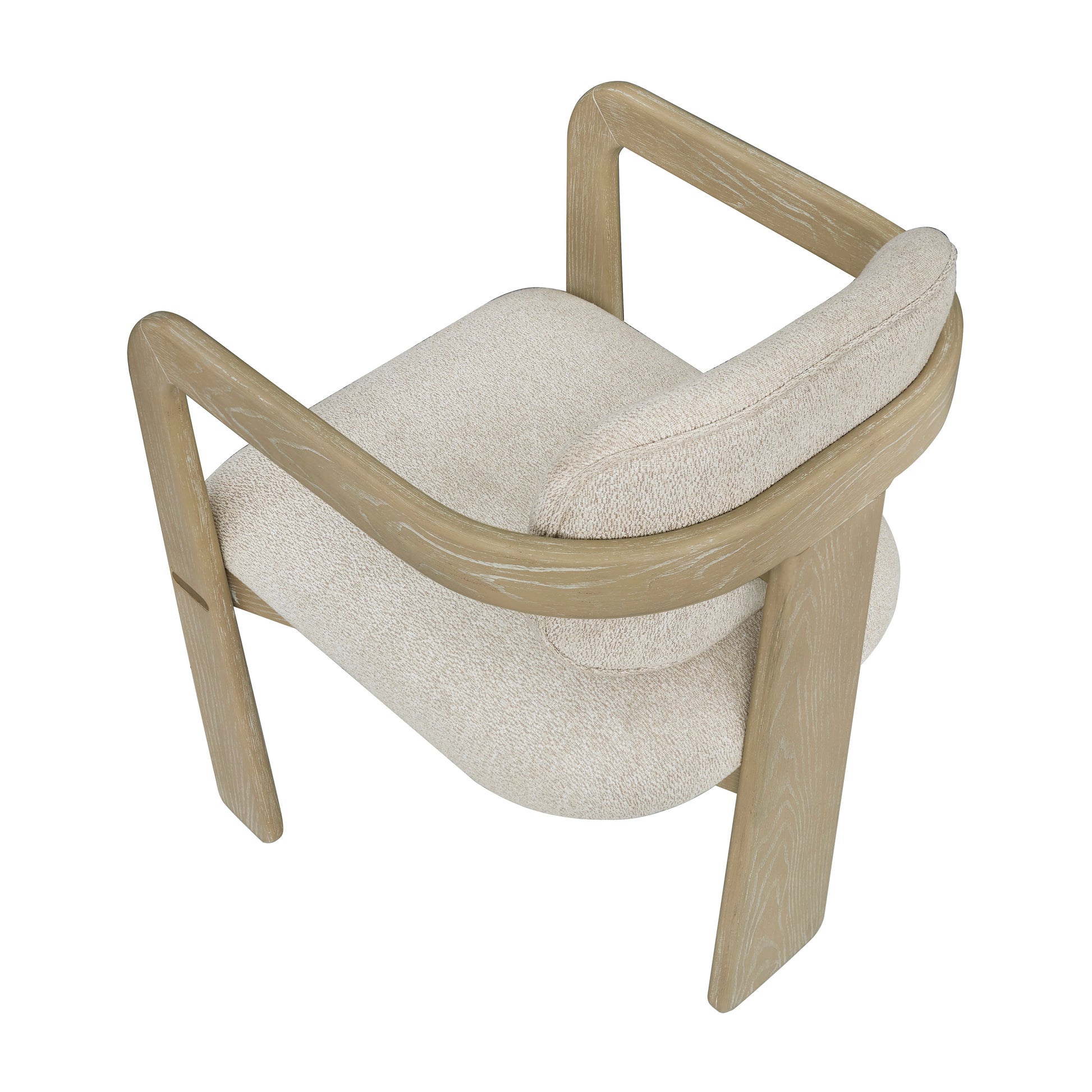 Modern Oak Finish Arm Chairs Set of 2 Beige Fabric Upholstery Curved Backrest Solid Rubberwood Dining Room Furniture image 6