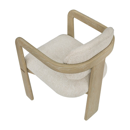 Modern Oak Finish Arm Chairs Set of 2 Beige Fabric Upholstery Curved Backrest Solid Rubberwood Dining Room Furniture image 6