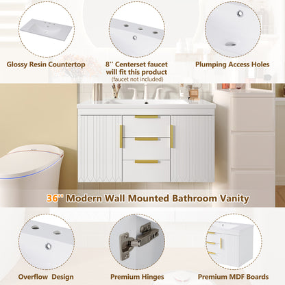 36'' Wall Mounted Bathroom Vanity, Floating Bathroom Storage Cabinet with 2 Drawers, Solid Wood Bathroom Cabinet (Same as N710S236003K) image 7