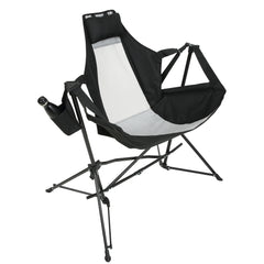 Hammock Camping Chair, Folding Portable Rocking Chair, Aluminum Alloy Adjustable Back Swinging Chair with Pillow Cup Holder, Recliner with Carry Bag for Outdoor Travel Lawn Backyard, Black
