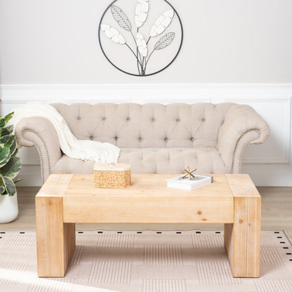 49" Rustic Wood Coffee Table, Engineered Wood Center Table with Whitewashed Finish, Modern Farmhouse Living Room Table image 1