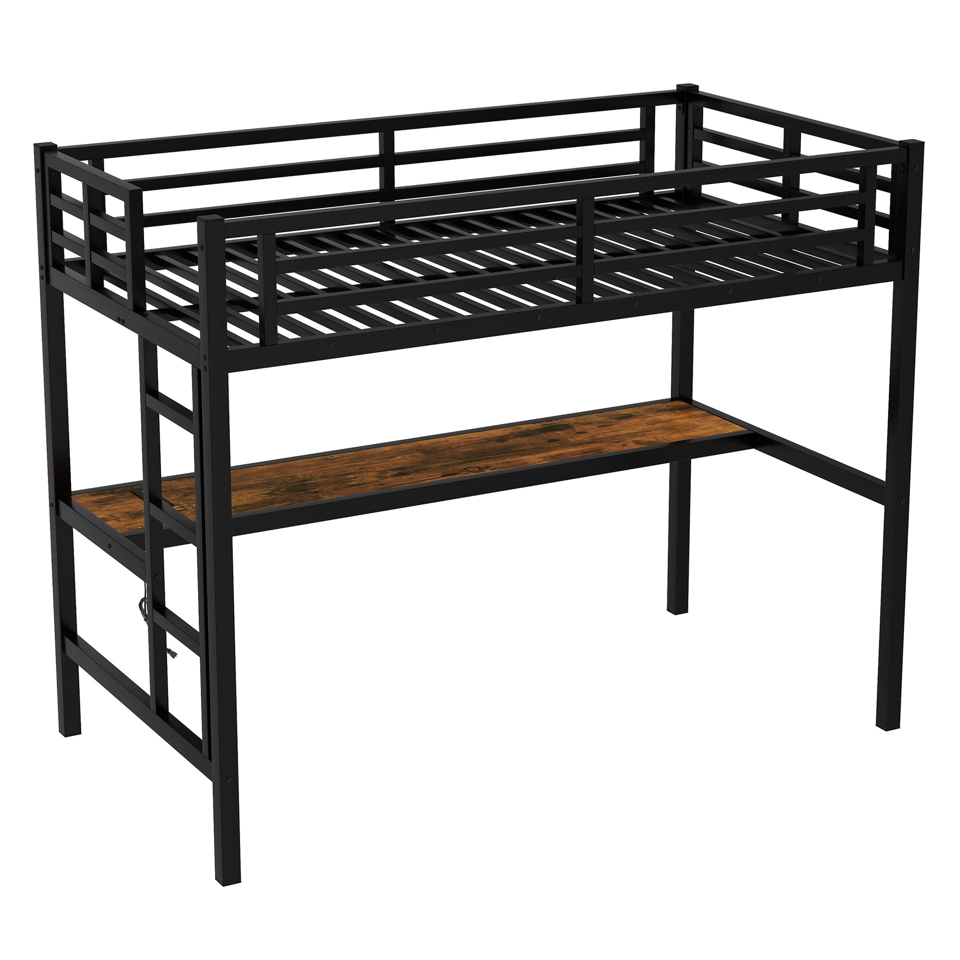 Metal Twin XL Size Loft Bed with Power Outlet and LED Lighted, Space-Saving, Noise Reduced, Black image 5