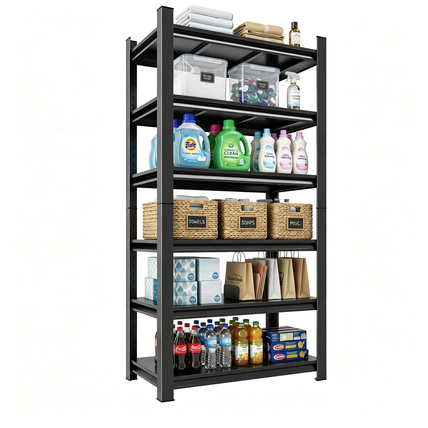 6-Tier Metal Storage Rack, 82"H Garage Shelving, Adjustable Shelves & Reinforced Double-Layer Uprights, Black, Assembly Required image 5