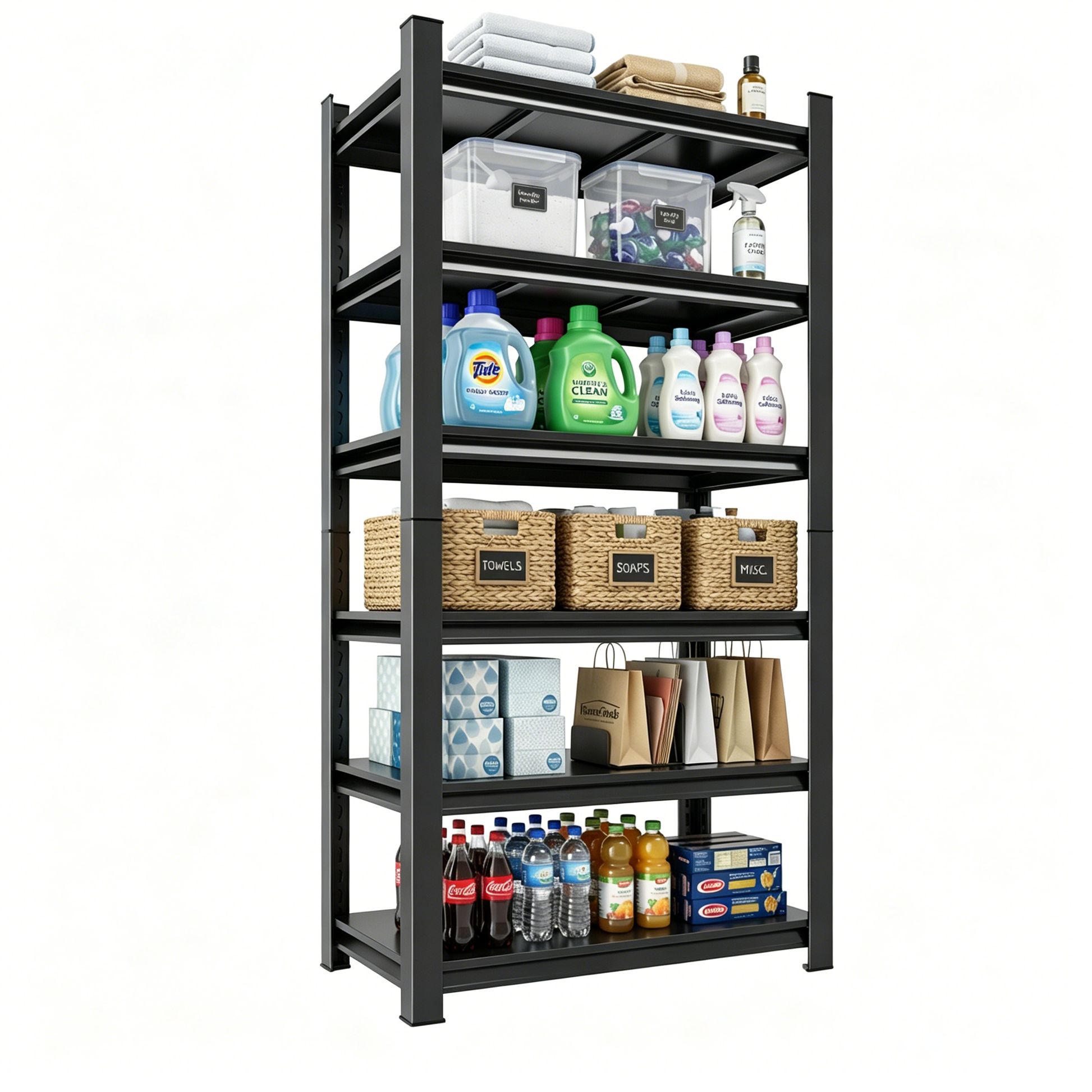 6-Tier Metal Storage Rack, 82"H Garage Shelving, Adjustable Shelves & Reinforced Double-Layer Uprights, Black, Assembly Required image 5