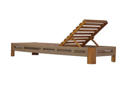 Acacia Wood Outdoor Chaise Lounge with Adjustable Backrest, Handwoven Rope Accents, Weather-Resistant Patio Recliner for Poolside, Backyard & Deck, Natural Wood Finish image 10