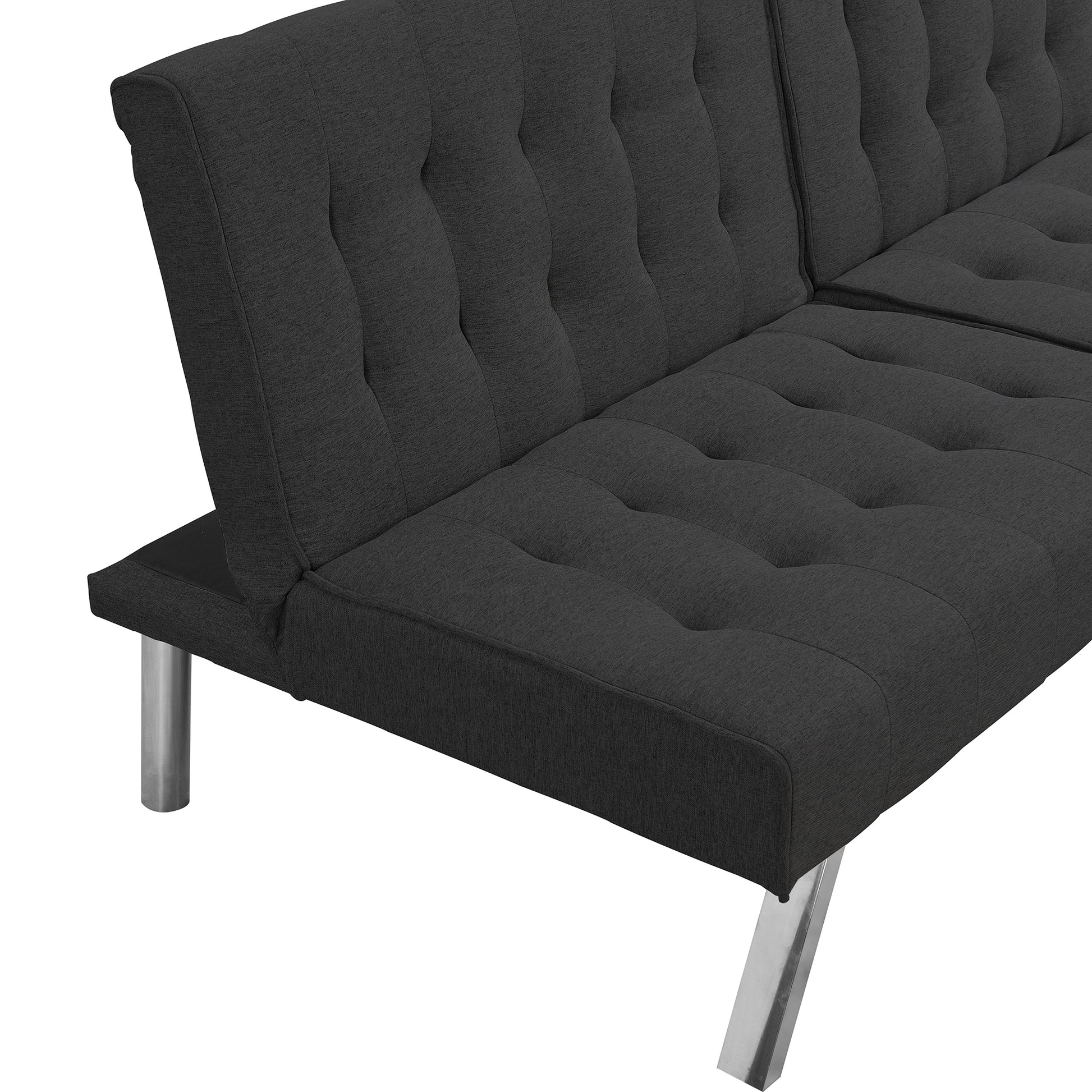 WOOD FRAME, STAINLESS LEG, FUTON, SOFA BED BLACK image 11