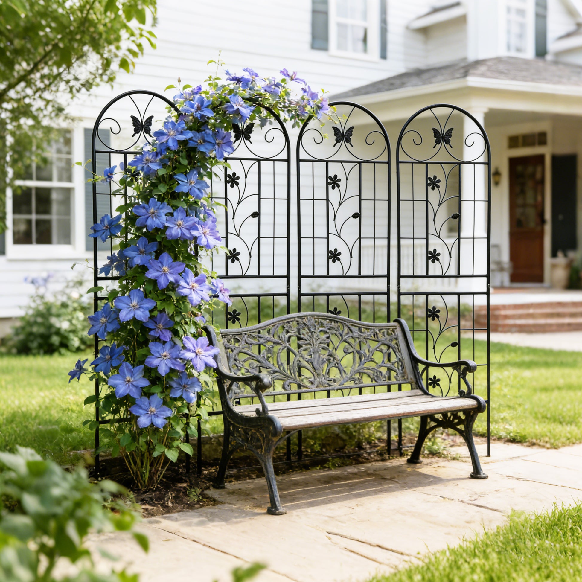 4 Pack Metal Garden Trellis 71" x 19.7" Rustproof Trellis for Climbing Plants Outdoor Flower Support Black image 4