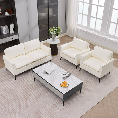 TS Cat paw leather upholstered sofa loveseat,Nordic retro light luxury living room balcony bedroom single casual sofa chair Double sofa + two pack combination(Cream White) image 4
