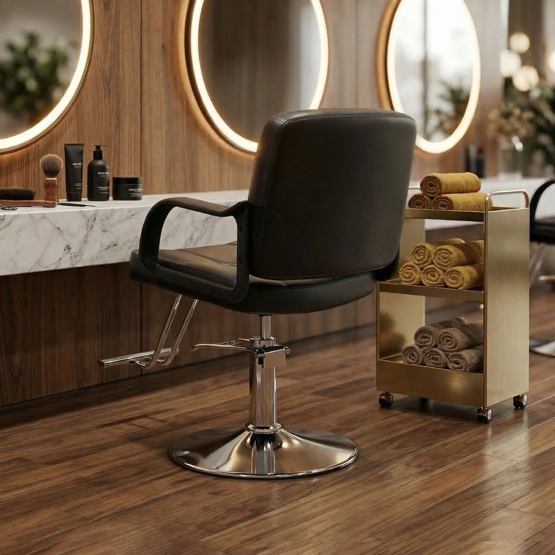 Barber Chair for Hair Stylist- 360° Swivel, Adjustable Height, Capacity 350 LBS with Heavy Duty Hydraulic Pump,BLACK image 3