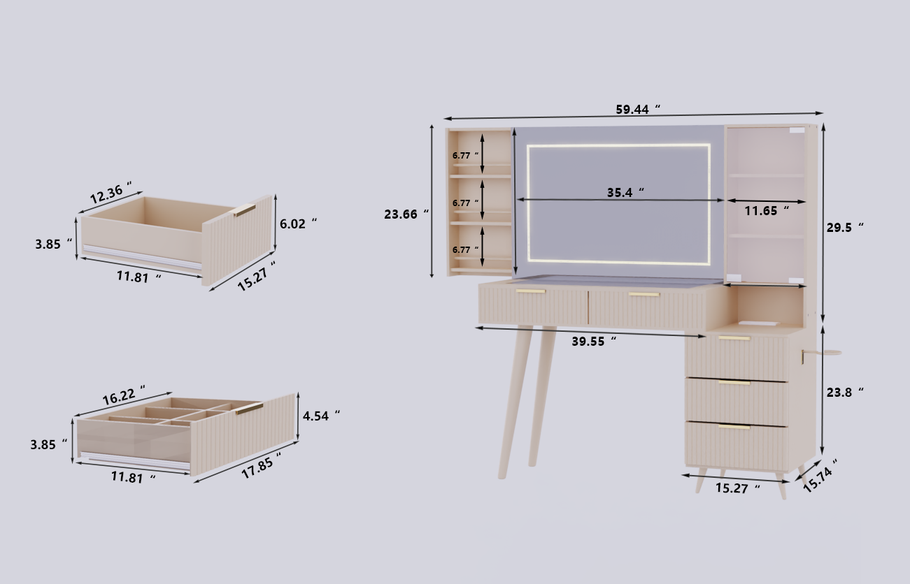 Makeup Vanity Desk with Mirror and Lights The fluted panel design, which is distinct and meticulously detailed image 5