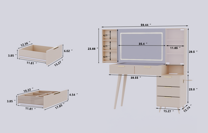 Makeup Vanity Desk with Mirror and Lights The fluted panel design, which is distinct and meticulously detailed image 5