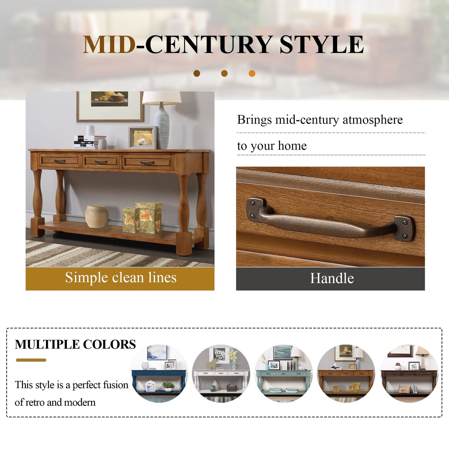 63 inch sofa table with drawers - assembly view