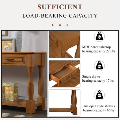 Wood console table with 3 drawers - close up of handle