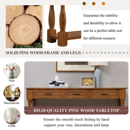 Solid wood entryway table with bottom shelf - detail