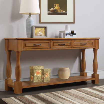 63 inch wood console table with drawers - angled view