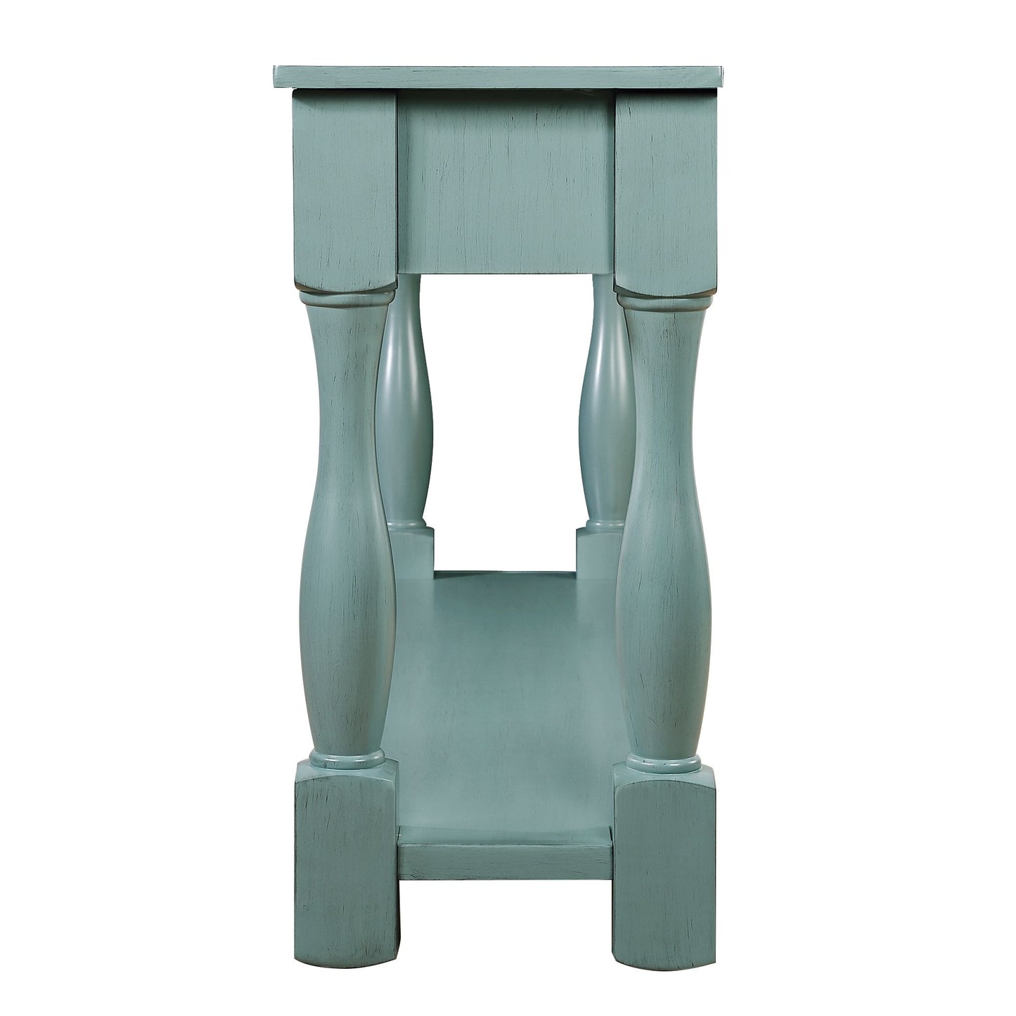 Retro blue console table with drawers and shelf