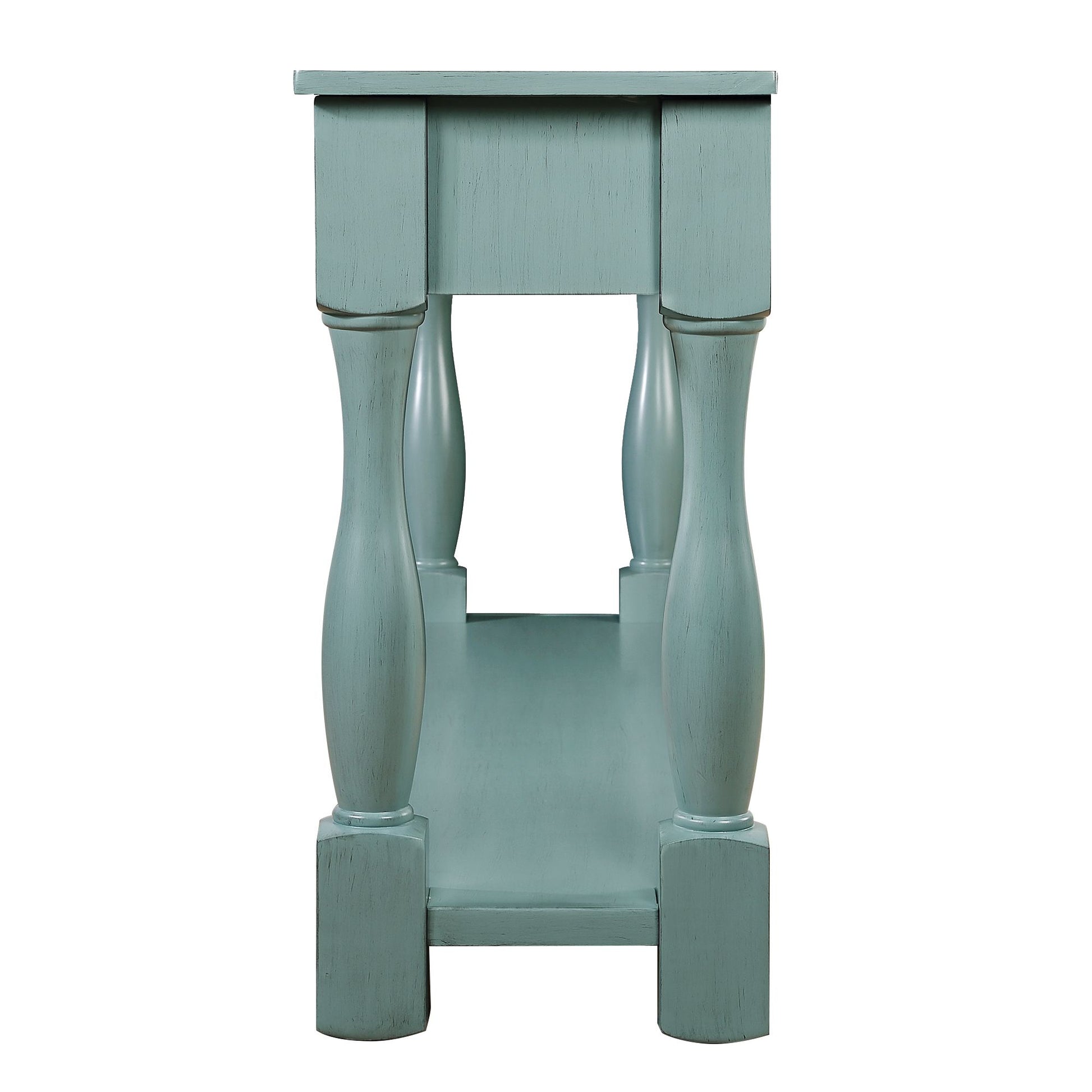 Retro blue console table with drawers and shelf