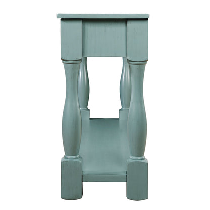 Retro blue console table with drawers and shelf