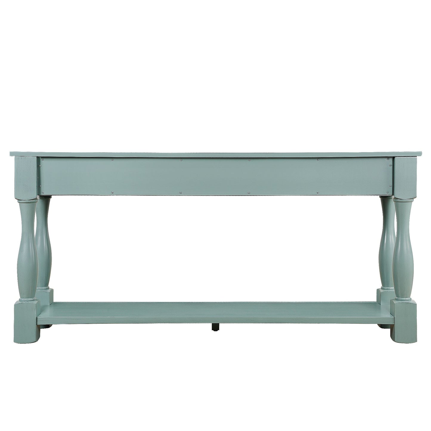 Wood console table 63 inch retro blue close up