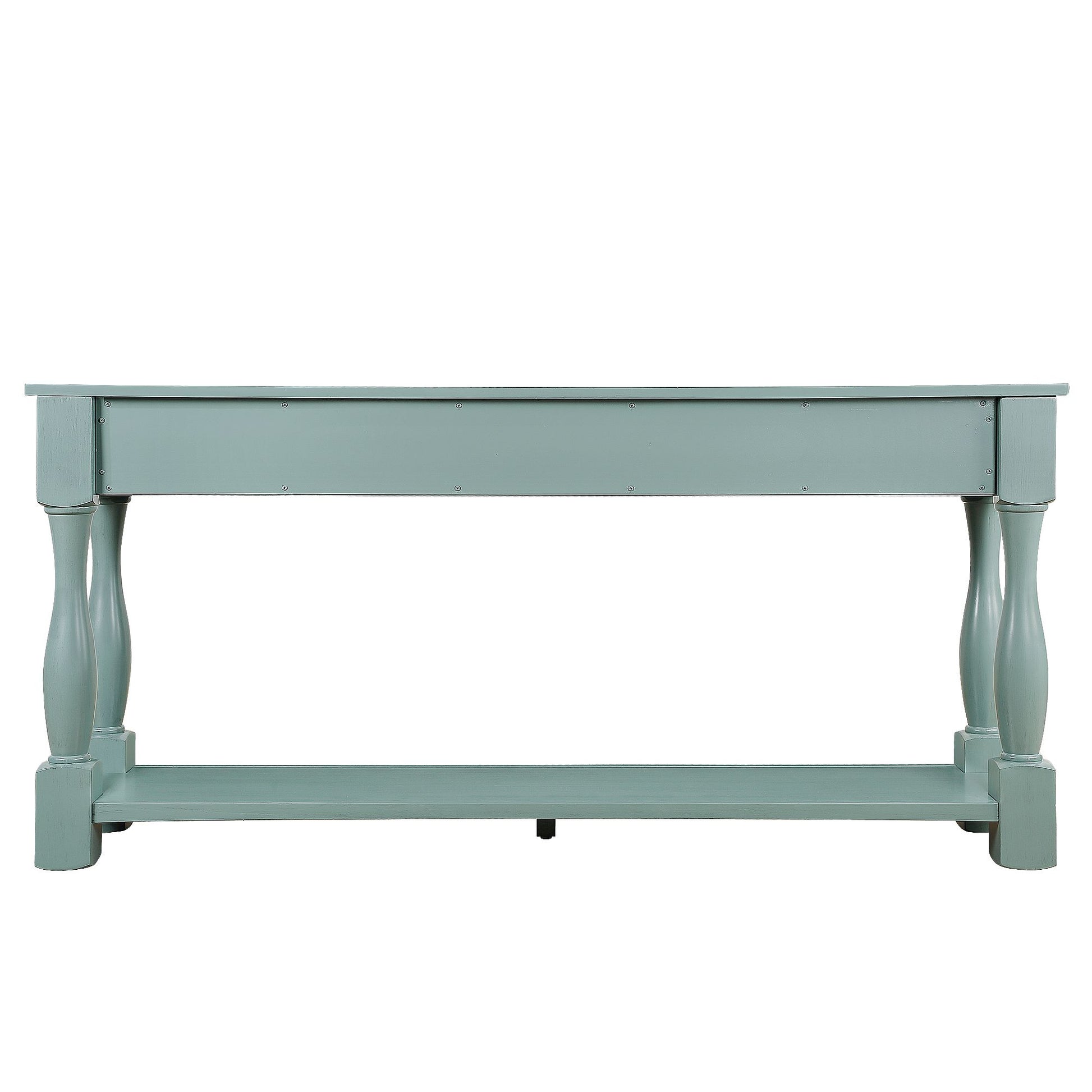 Wood console table 63 inch retro blue close up