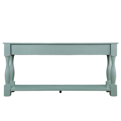 Wood console table 63 inch retro blue close up
