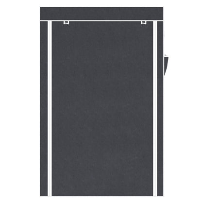 Portable wardrobe closet with hanging rod and shelves - side view