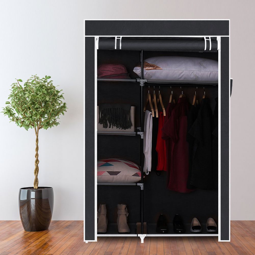64" Portable Closet Storage Organizer Wardrobe Clothes Rack with Shelves Gray image 18