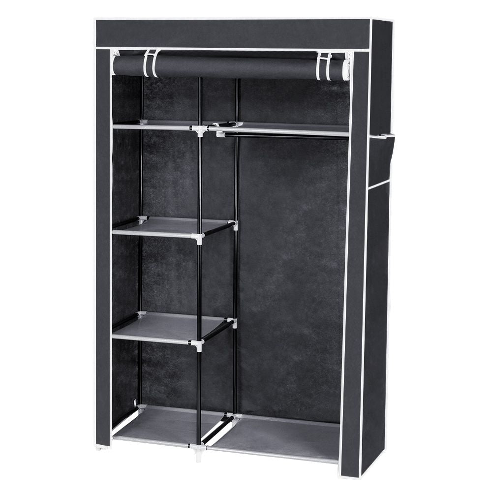 64-inch portable closet organizer wardrobe with shelves in gray - front view