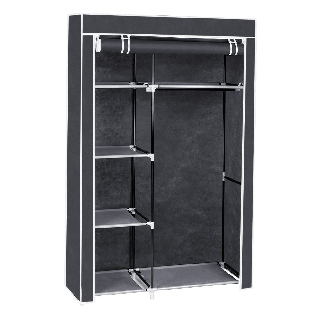 Clothes rack with shelves inside portable closet - storage solution
