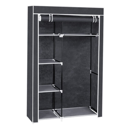 Clothes rack with shelves inside portable closet - storage solution