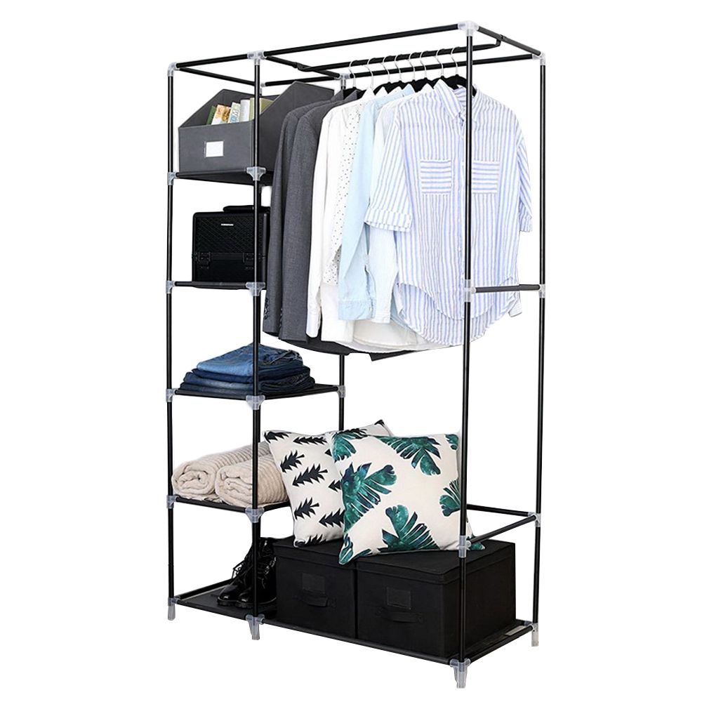 64" Portable Closet Storage Organizer Wardrobe Clothes Rack with Shelves Gray image 17