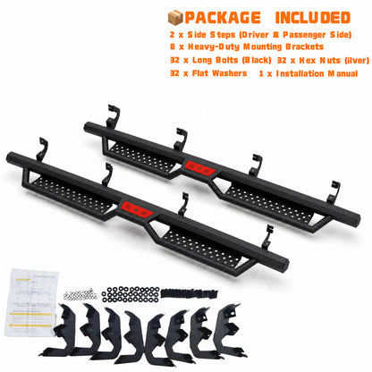 6" Running Boards For 2019-2026 Chevy Silverado 1500 Crew Cab, 2020-2026 Silverado/Sierra 2500HD 3500HD Crew Cab, Two Stairs Design Nerf Bars Step Bars Hexagonal style image 2