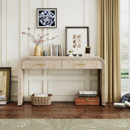 TREXM Unique Retro Silhouette Console Table with Open Style, Two Top Drawers for Entrance, Dinning Room, Living Room (Natural Wood Wash) image 5