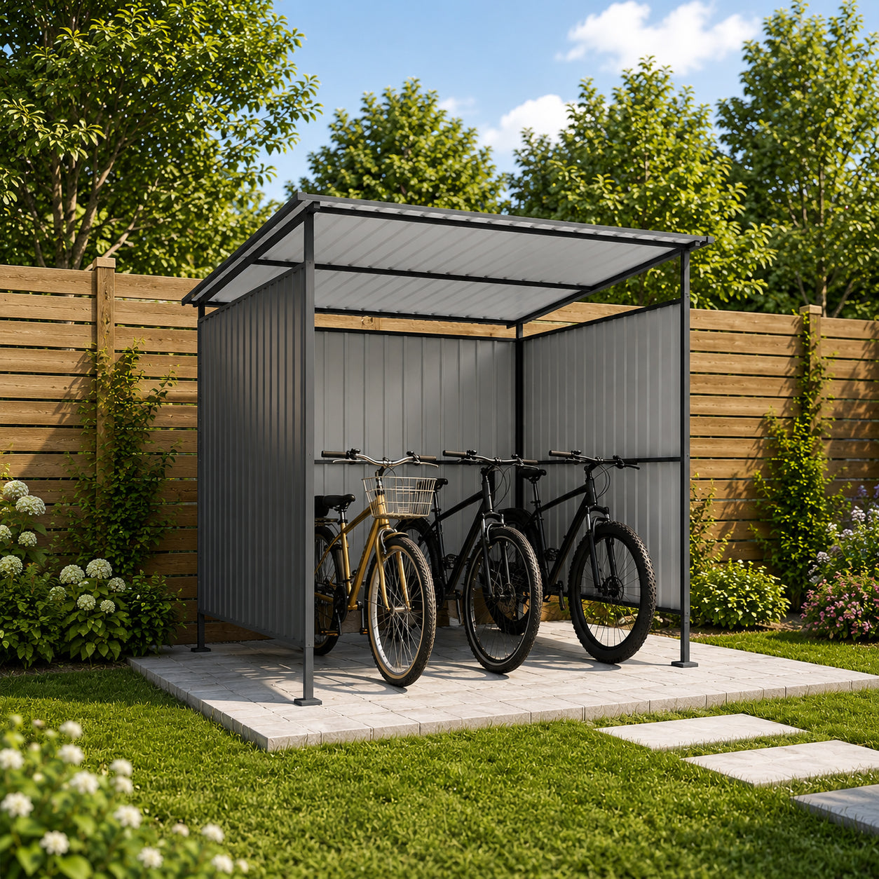6x6FT Outdoor Pergola with Hardtop Roof, Lean-to Metal Grill Gazebo & Bike Storage Shed, Heavy Duty Patio Awning Shelter for Backyard, Deck, Lawn, BBQ & Pets image 7