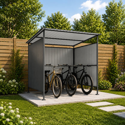 6x6FT Outdoor Pergola with Hardtop Roof, Lean-to Metal Grill Gazebo & Bike Storage Shed, Heavy Duty Patio Awning Shelter for Backyard, Deck, Lawn, BBQ & Pets image 7