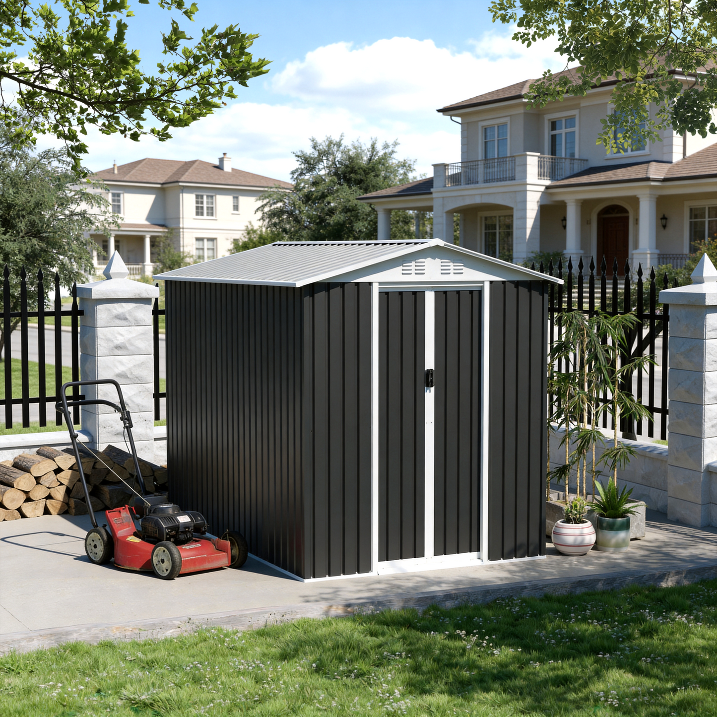 6x9 FT Metal Garden Shed with Vents Sliding Door Apex Roof Storage Sheds Patio Backyard Use image 1