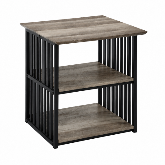 Zudora Nightstand 1PC 22"W x 22"D x 23"H Antique Oak & Black Composite Wood Metal Industrial Bedside Table image 1