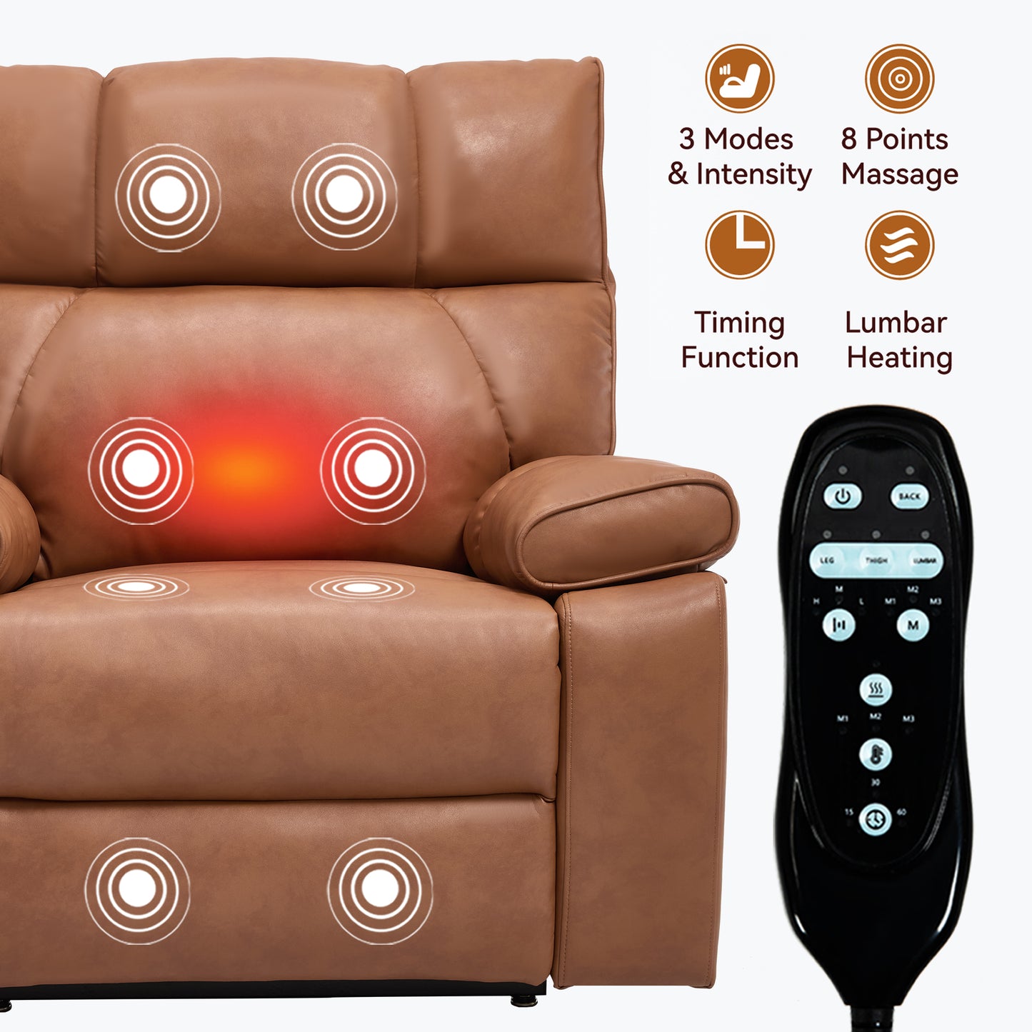 Orange Leatheraire Heat Massage Dual Motor Infinite Position Up to 350 LBS Large Electric Power Lift Recliners with Hidden Cup Holders, Power-Remote, Medium-firm and Heavy Duty image 8