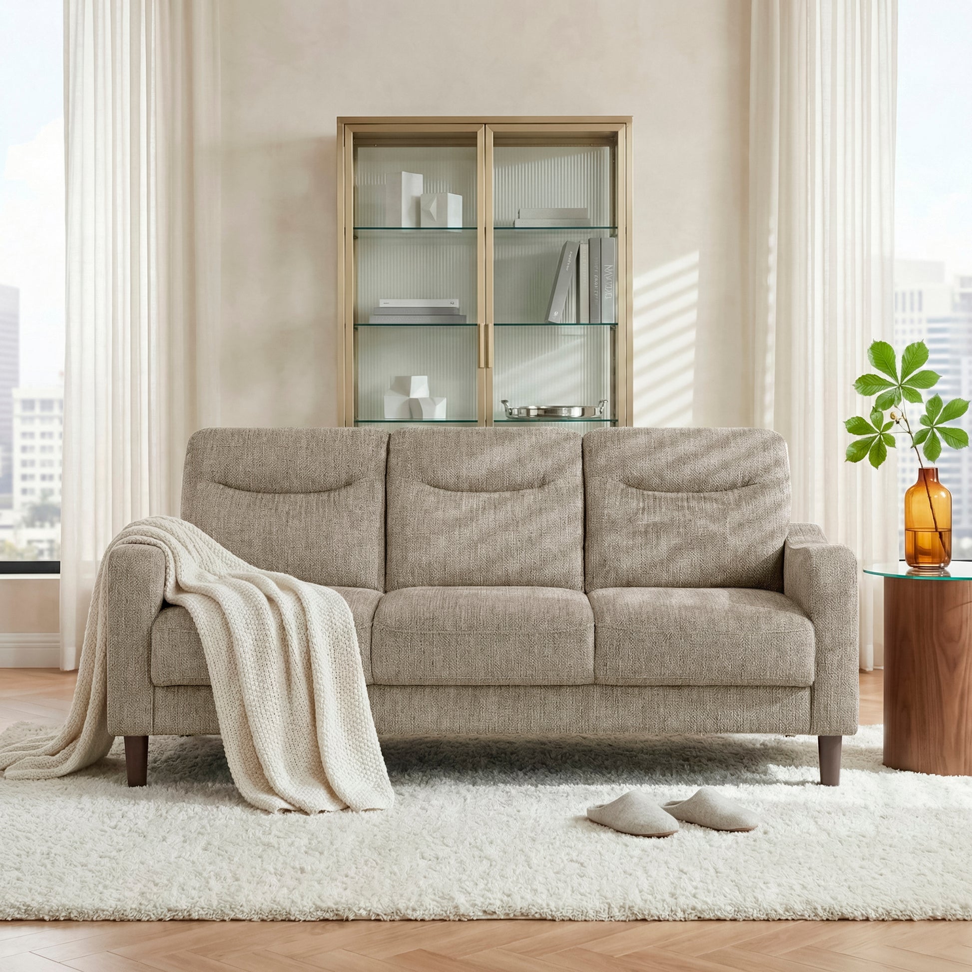 Contemporary Brown Sofa Chenille Fabric Upholstery Foam Comfort Solid Wood Living Room Furniture 1pc image 9
