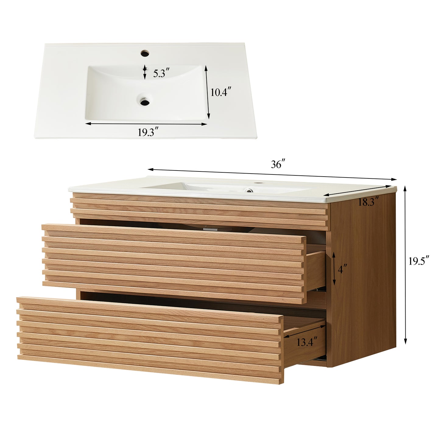 Pre-Assembled 36" Wall Mounted & Floating Single Vanity Cabinet with Ceramic Top (Old SKU W1826P308971) image 6