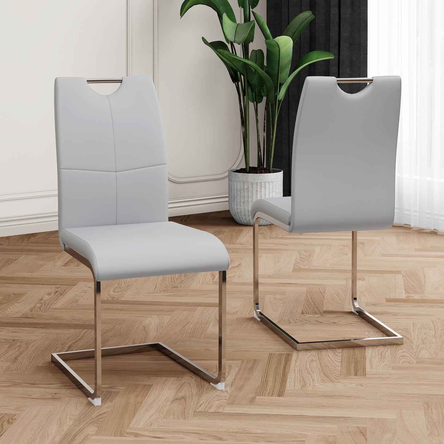 Modern Dining Chairs with Faux Leather Padded Seat Dining Living Room Chairs Upholstered Chair with Chrome Metal Legs Design for Kitchen, Living, Bedroom, Dining Room Side Chairs Set of 2 image 2