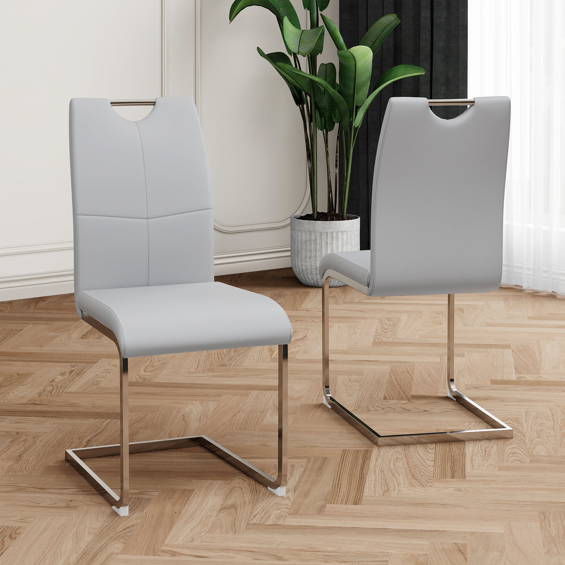 Modern Dining Chairs with Faux Leather Padded Seat Dining Living Room Chairs Upholstered Chair with Chrome Metal Legs Design for Kitchen, Living, Bedroom, Dining Room Side Chairs Set of 2 image 2