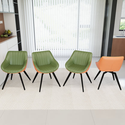 A set of 4 dining chairs, medieval modern kitchen dining chair, PU decorative chairs with black metal legs, suitable for home&kitchen (Green and Orange) image 2