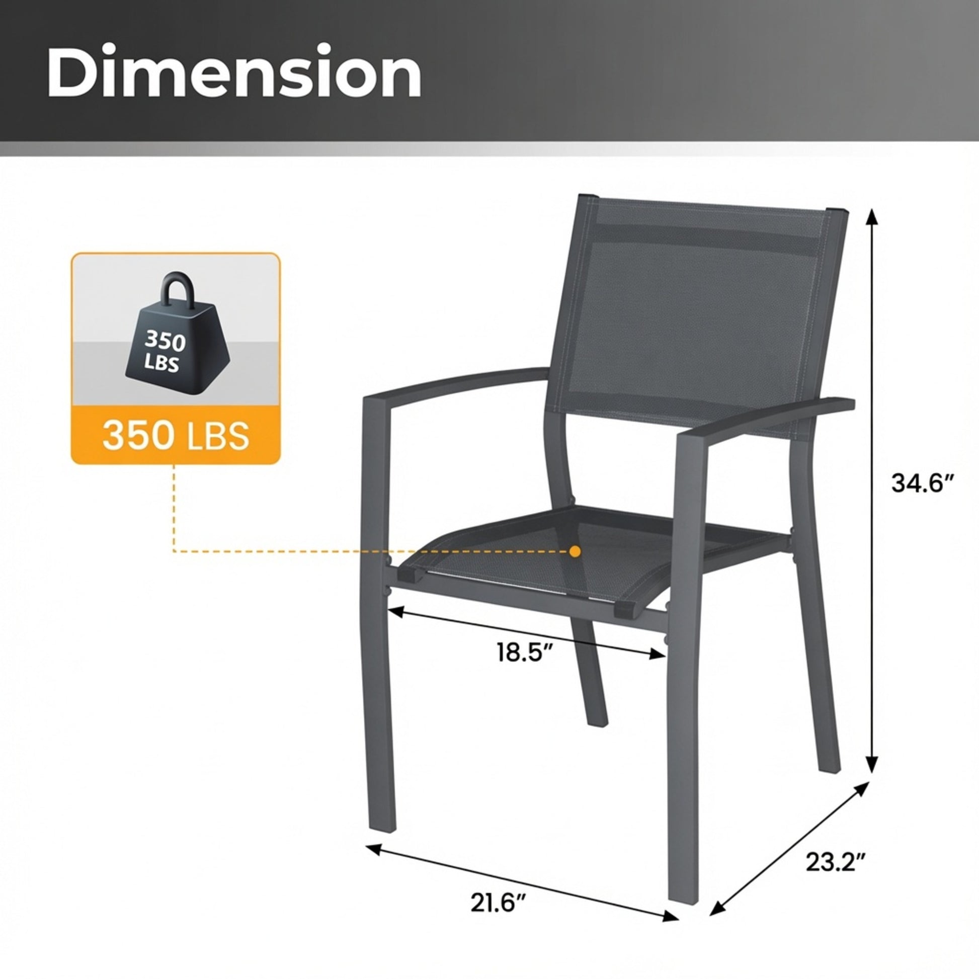 Set of 4, Heavy duty Metal Grey Outdoor Patio Chair – All Weather Textilene image 7