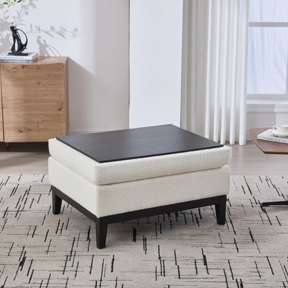 33.86"W Upholstered Wood Base Storage Ottoman With Reversible Lid Coffee Table, Foot Stool Square Footrest with Rubberwood Legs for Living Room Bedroom Entryway and Office, Ivory Boucle. image 6