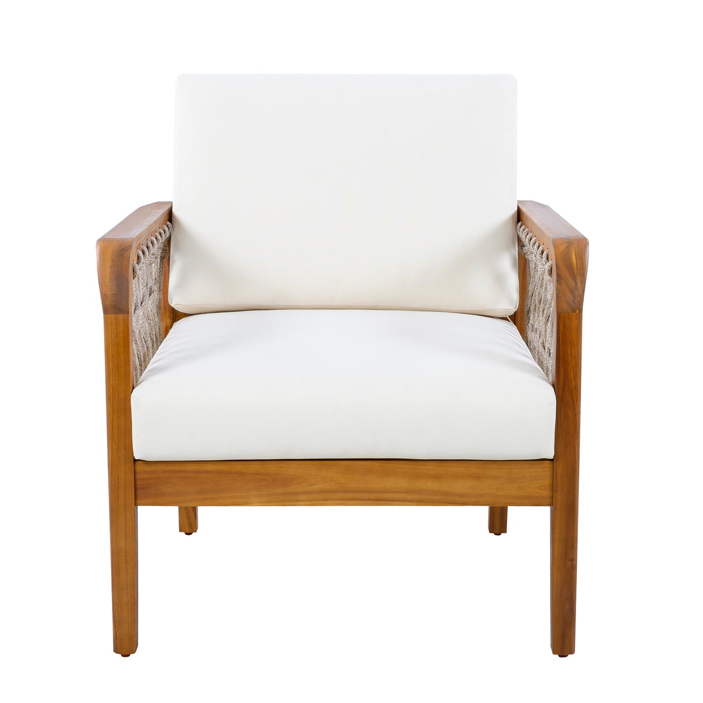 Outdoor Acacia Wood Club Chair with Handwoven Rope(Set of 2), Teak Finish image 6